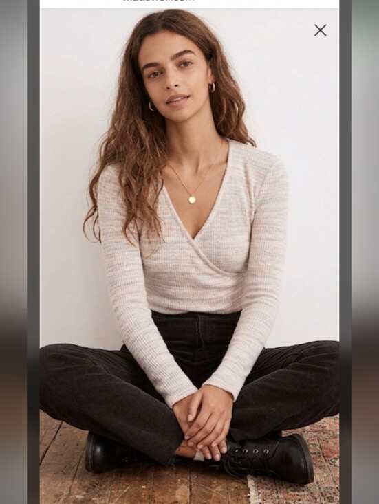 Madewell Tops - Madewell Space Dye Faux Wrap Top L Knit Long Sleeve Preppy 70s Academia #1010